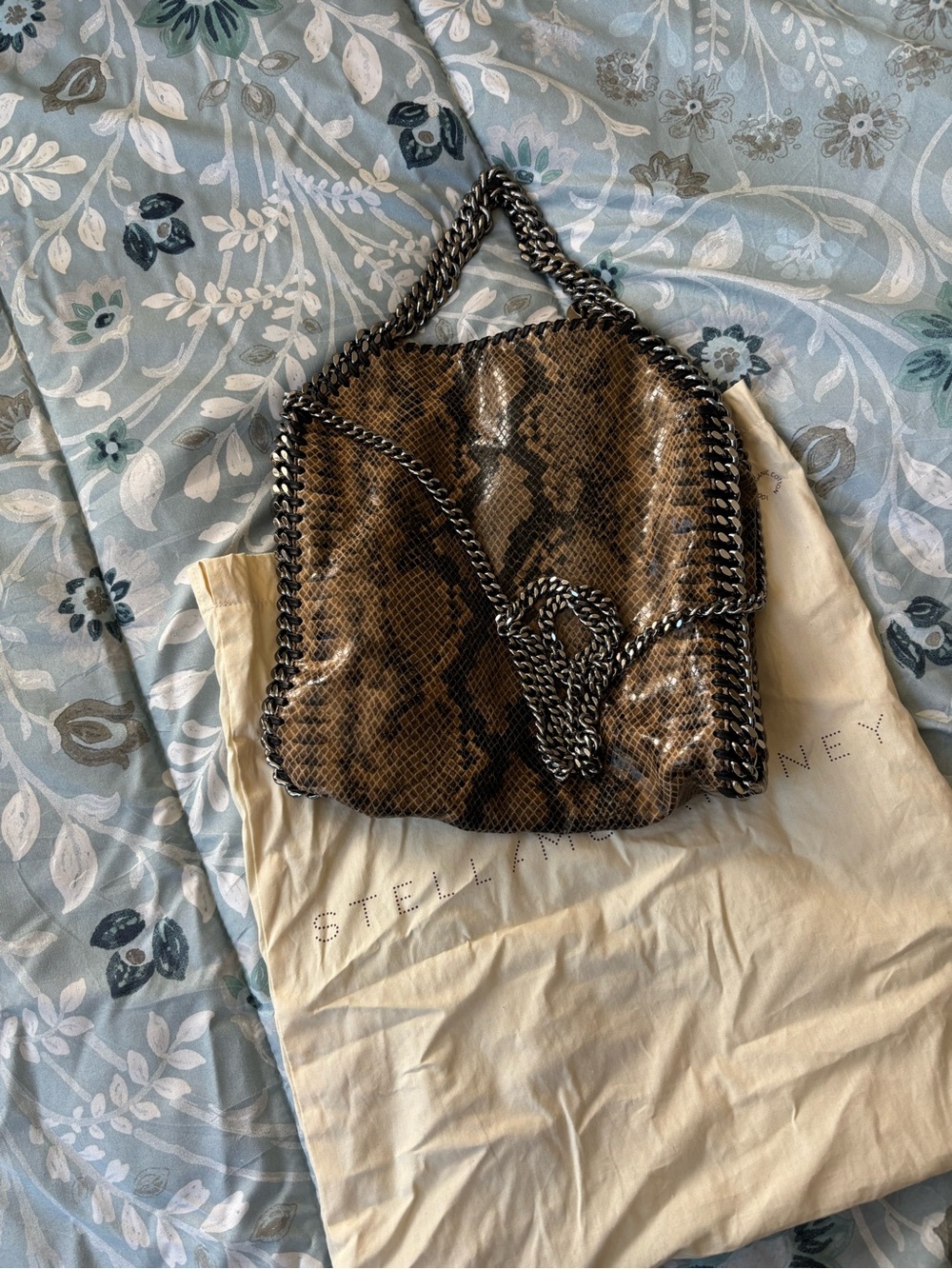 Stella McCartney Brown Snake-Print Chain-Trim Small Tote - Top Handle/Crossbody